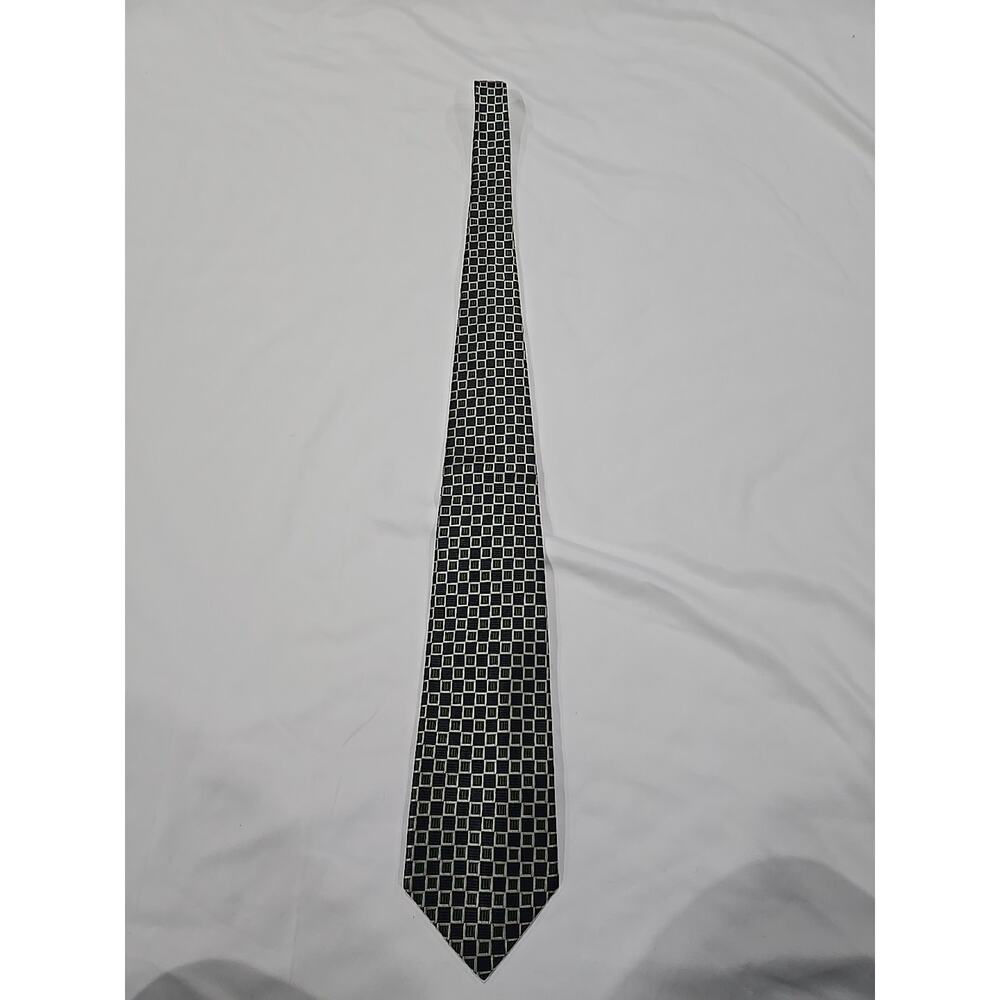 Lands End Geometric Pattern Neck Tie Green Blue 100% Silk